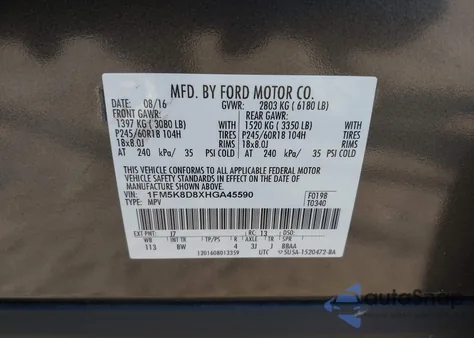 2017 Ford Explorer Xlt из США, поврежденный, VIN 1FM5K8D8XHGA45590